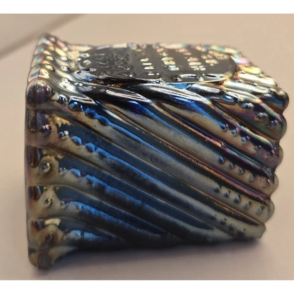 Vintage Toothpick Holder St Clair Grand Opening 1971. Cobalt Blue Carnival Glass